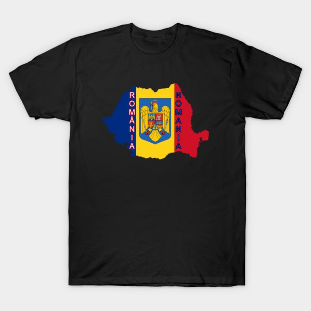 Romania flag & map T-Shirt by Travellers